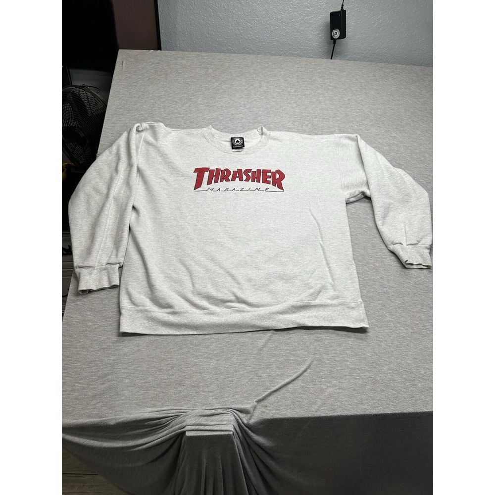 Thrasher Light Gray Sweatshirt with Red Logo